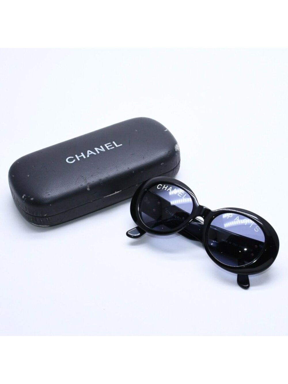 Chanel Oval Sunglasses Eyewear CC Logo Black White